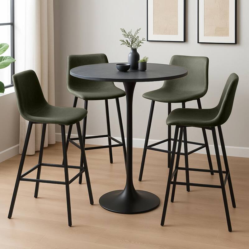 Elland Modern Minimalist Leather Upholstered Bar Stool with Accent Black Metal Base and Back Support for Home Bar or Kitchen