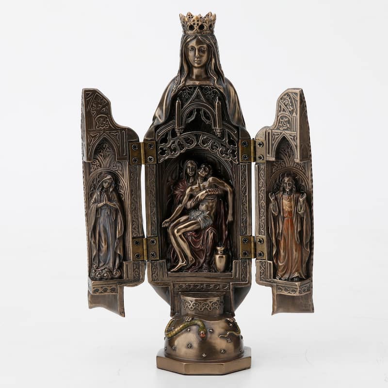 8.07" H "LADY OF GRACE" WITH POLYPTYCH SCULPTURE OF PIETA Cold Cast Bronze - 2.36"x2.76"x8.07"