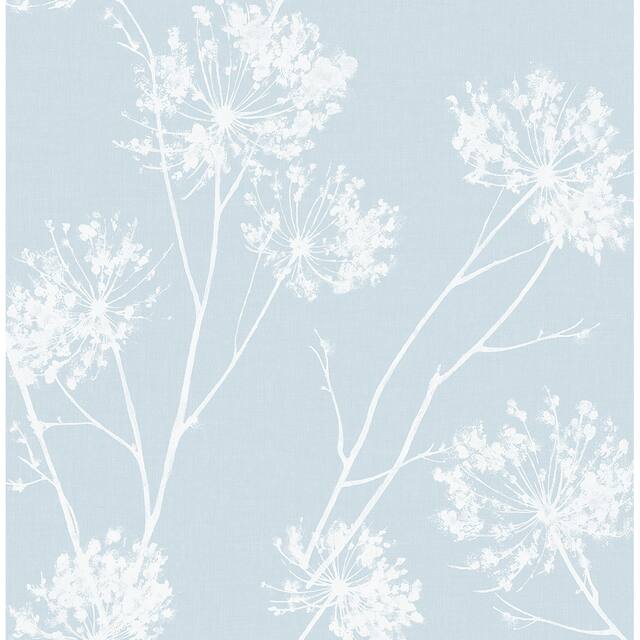 NextWall One O'Clocks Botanical Peel and Stick Removable Wallpaper - 20.5 in. W x 18 ft. L - Light Blue