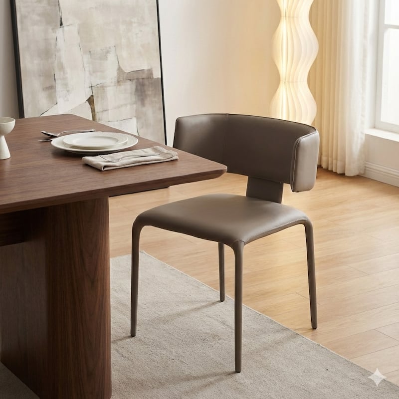 Cid Dell 21 Inch Dining Chair, Gray Faux Leather, Wingback, Metal Frame