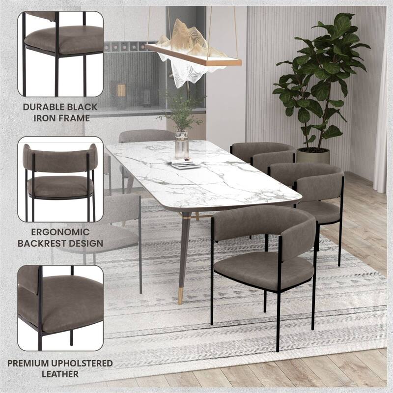Dining Chair in Leather with Open-Back and Powder Coated Iron Legs Set of 4