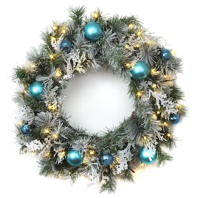 24" Tinkham Pine Wreath with LED Lights - Green - 24 in