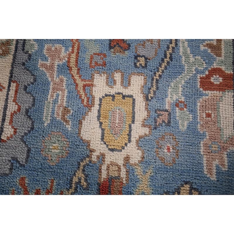 Light Blue Oushak Oriental Runner Rug Hand-Knotted Wool Carpet - 2'5"x 13'9"