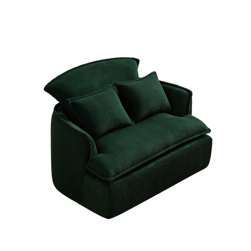 Green Corduroy Sofa with Foam Frame and Ottoman, Compact Modern Design - 47.24" x 35.43” x 37.4"