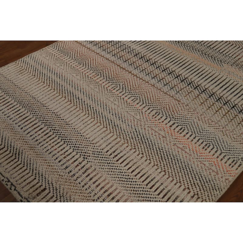 All-Over Geometric Moroccan Oriental Area Rug Handmade Wool Carpet - 4'10" x 7'11"
