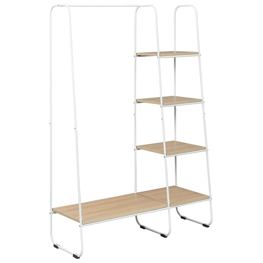 White Freestanding Garment Rack with Shelves and Hanging Rod for Bedroom or Living Room - 40" x 15.5" x 59.5" (L x W x H)