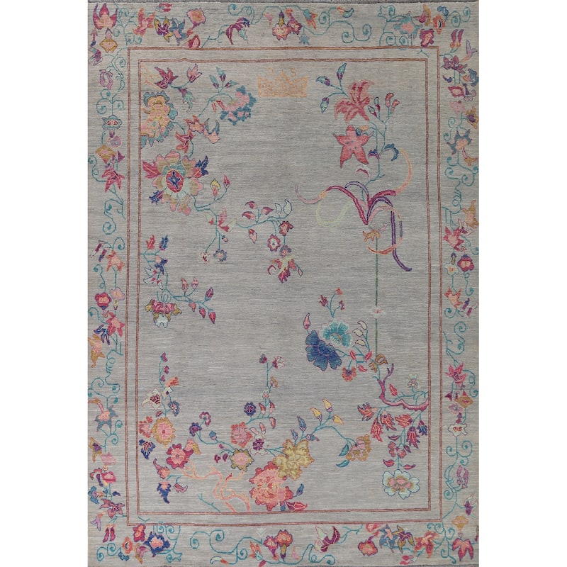 Hand Knotted Oriental 100% Wool Carpet Traditional Floral Greys & Charcoal Art Deco Area Rug - 11' 6'' X 9' 0''