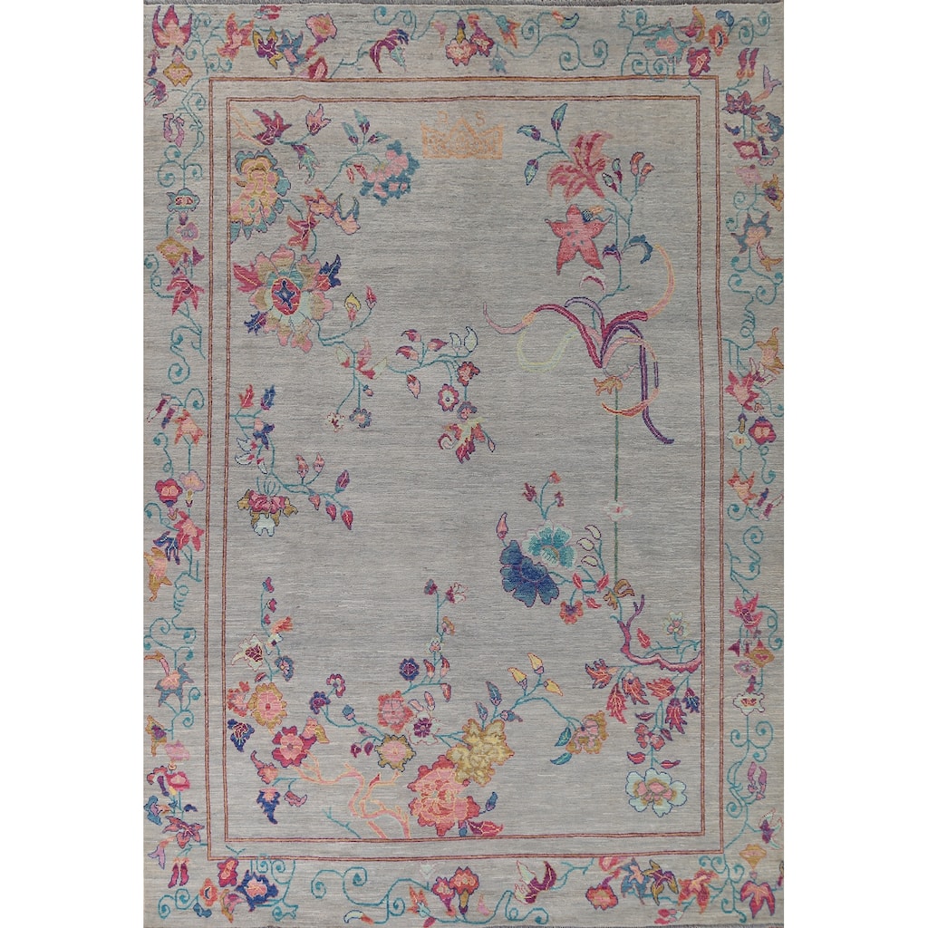 Hand Knotted Oriental 100% Wool Carpet Traditional Floral Greys & Charcoal Art Deco Area Rug - 11' 6'' X 9' 0''