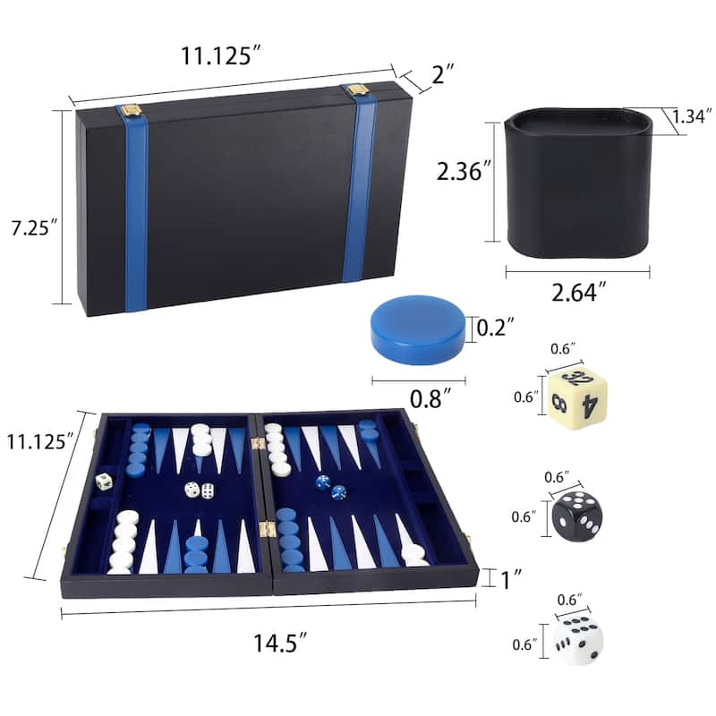 GSE™ 11" Leather Backgammon Board Game Set, Portable Folding Backgammon Board Game with Game Pieces - Small