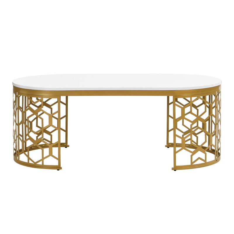 47.2" Modern Coffee Table with Cut-Out Pattern Metal Stainless Steel Frame
