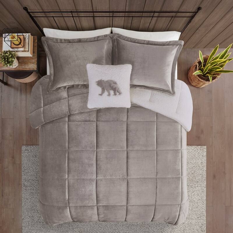 GDF Studio - Alton Plush to Sherpa Down Alternative Comforter Set - Grey & Ivory.