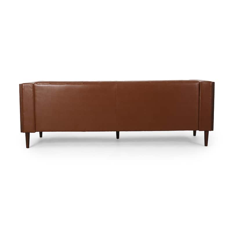 Light Brown 90" Faux Leather Button Tufted 3-seater Sofa with Birch Wood Legs for Living Room