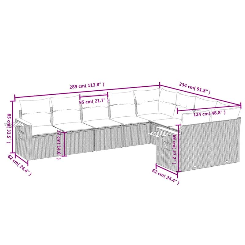 vidaXL 9 Piece Patio Sofa Set with Cushions Black Poly Rattan