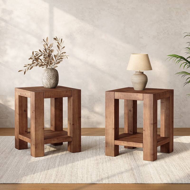 2-Tier Solid Wood End Table
