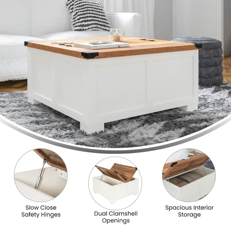 Farmhouse Coffee Table with Hinged Lift Top and Storage