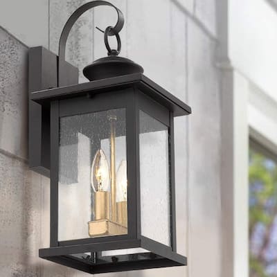 2-light Outdoor Wall Sconce Exterior Light With Seeded Glass - 7.8 x 8.9 x 17.7 inches