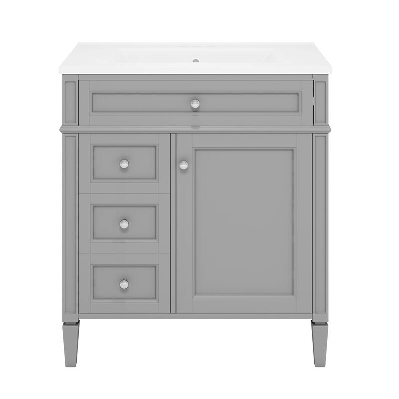 GDFStudio - Halmore Modern Freestanding Bathroom Vanity with Resin Sink, 2 Storage Drawers and a Tip-Out Drawer - 30'W