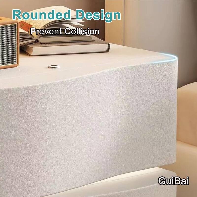 Modern Leather Nightstand with LED Light & 2 Drawers