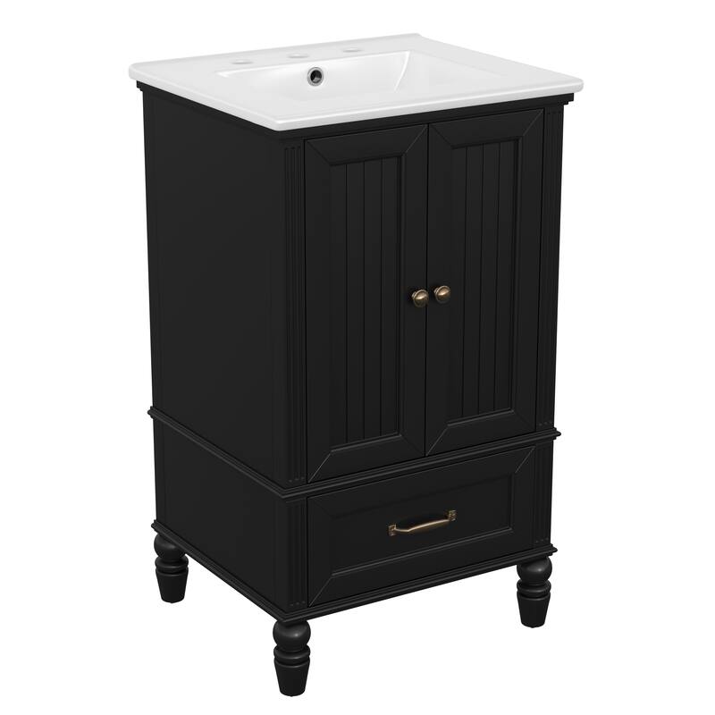 20" Bathroom Vanity with Sink, Bathroom Cabinet with Two Doors, Magnetic Door Stopper and Adiustable Foot Pads, A Drawer