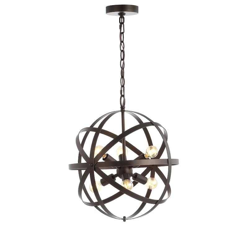 SAFAVIEH Lighting Reglind Adjustable 6-Light Led Brass Pendant - 16.5" W x 16.5" D x 23-95" H - Dark Grey - 17Wx17Dx95H
