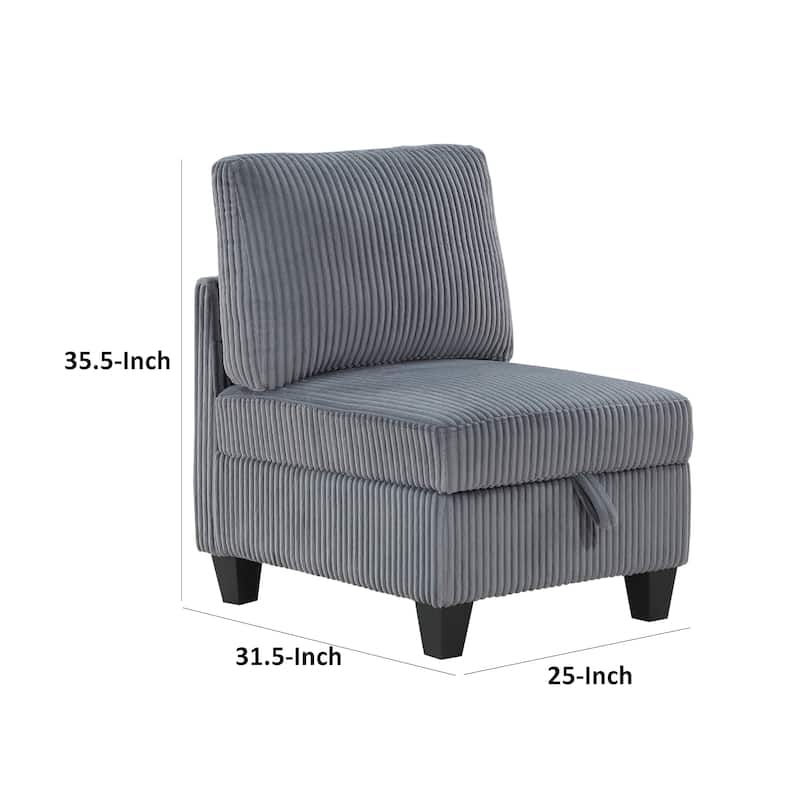 Ellene Modular Armless Chair With Storage, Soft Gray Corduroy