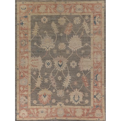 Vegetable Dye Oushak Turkish Area Rug Hand-Knotted Grey Wool Carpet - 9'2" x 11'0"