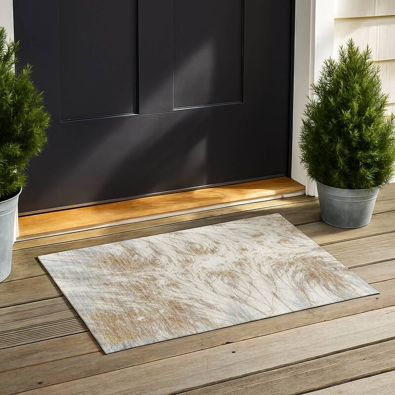 Machine Washable Indoor/ Outdoor Modern Cheraw Chantille Rug - Ivory - 1'8" x 2'6"