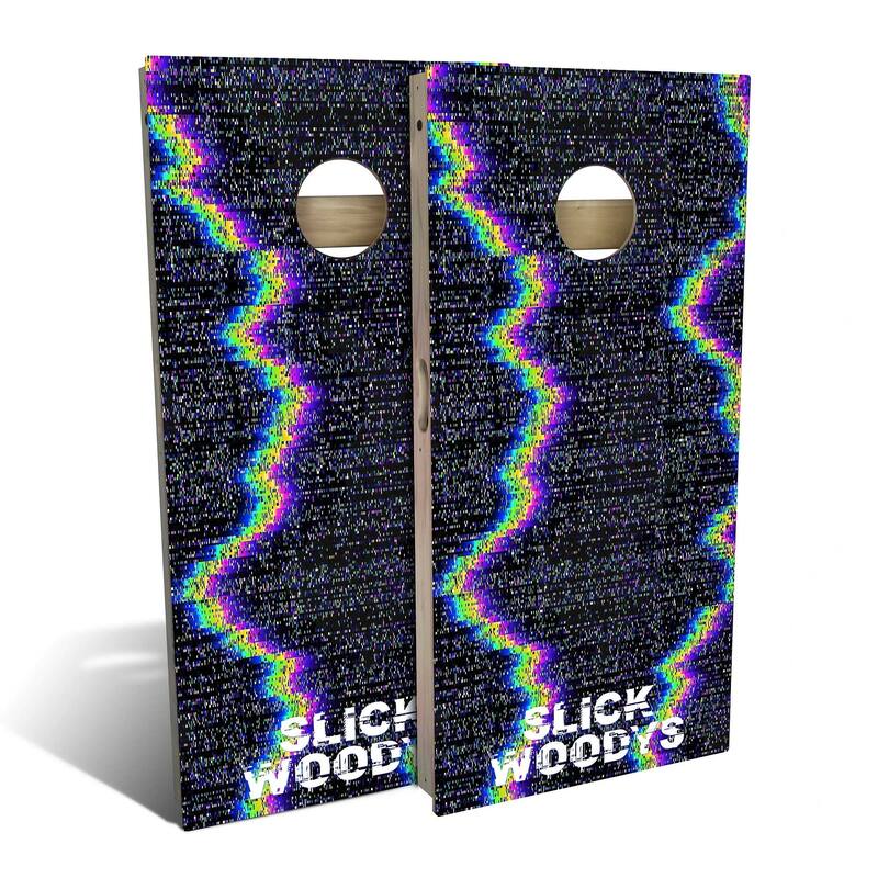 Retro Glitch Outdoor Cornhole Board Set - Backyard 2x4 - Include Carrying Case