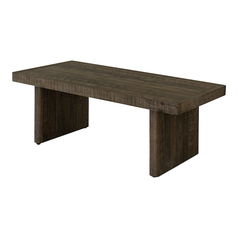 NADAAL STUDIOS Brannon Coffee Table, Rectangular Solid Pinewood, Matte Driftwood Finish, Brown Light Grey