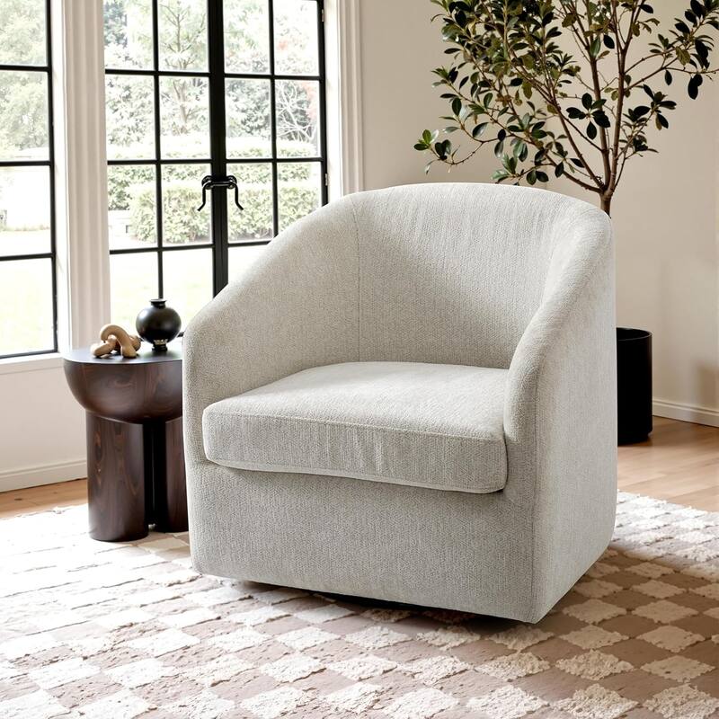 Swivel Accent Chair, Upholstered Fabric Barrel Chair for Living Room