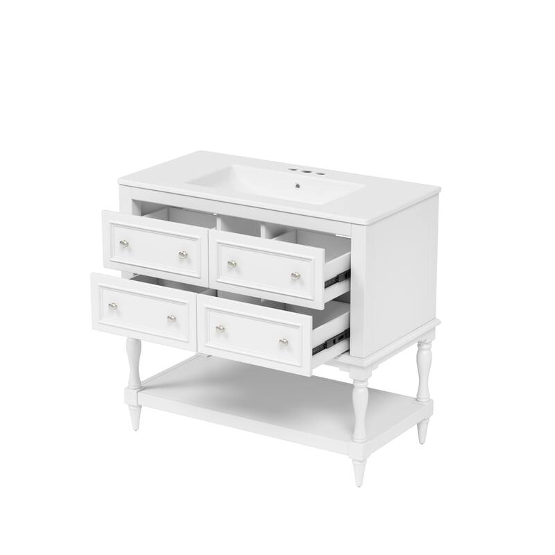 GDFStudio - Wesbridge Modern Bathroom Vanity Set with Ceramic Sink and 4 Storage Drawers - 36'W