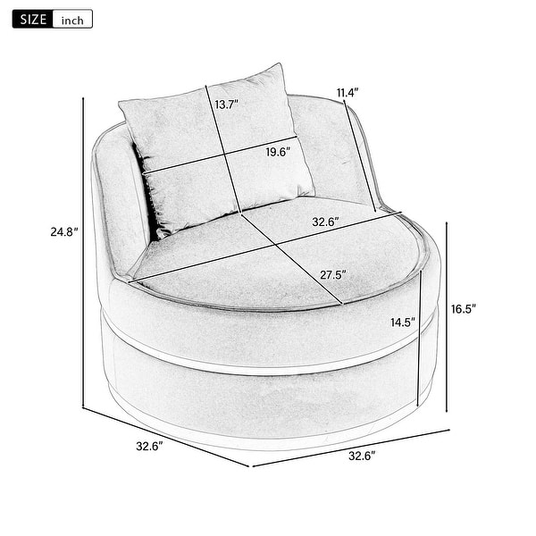 360 Degree Swivel Accent Chair Velvet Modern Upholstered Barrel Chair Over-Sized Soft Chair with Seat Cushion