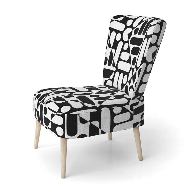Designart "Black Lines Geometric" Upholstered Patterned Accent Chair and Arm Chair