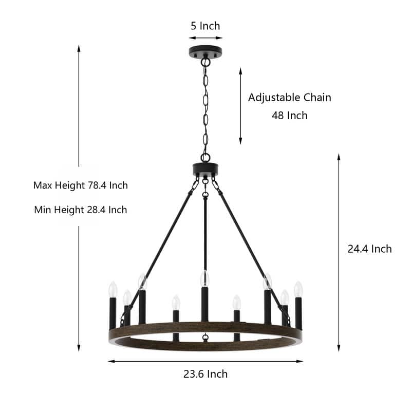 Acroma 9-light Modern Farmhouse Wagon Wheel Chandelier for Dining room - 24 inches