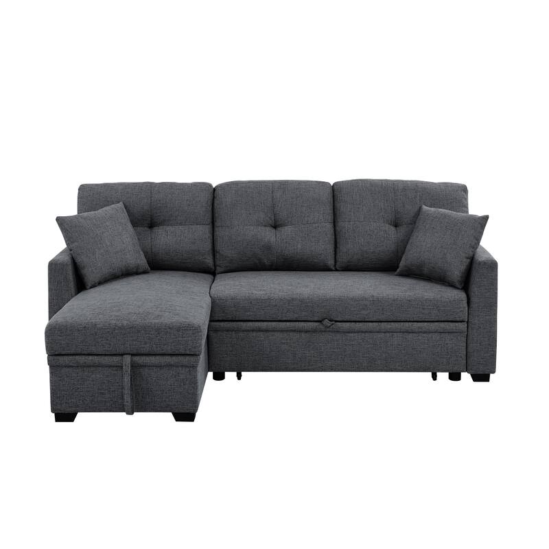 Polyester Upholstered Sleeper Sofa with Chaise and Storage 84 Inch Wide