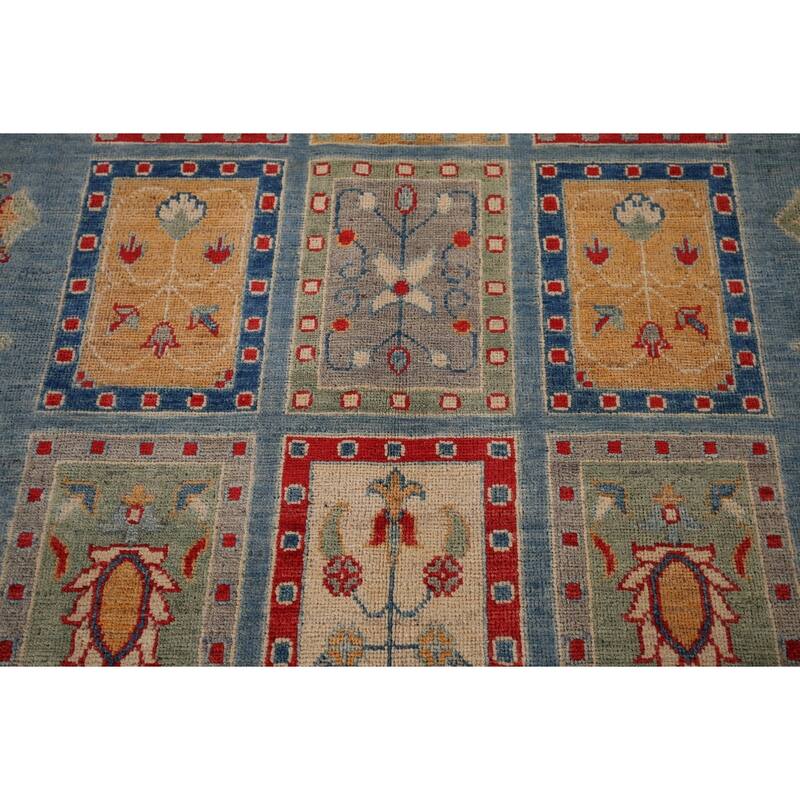 Garden Design Blue Kazak Oriental Area Rug Hand-Knotted Wool Carpet - 4'3" x 6'2"