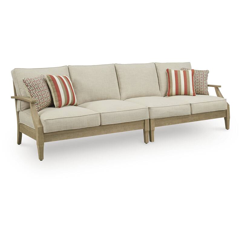 Signature Design by Ashley Clare View Light Brown/Beige 4-Piece Outdoor Sectional - 89"W x 115"D x 36"H