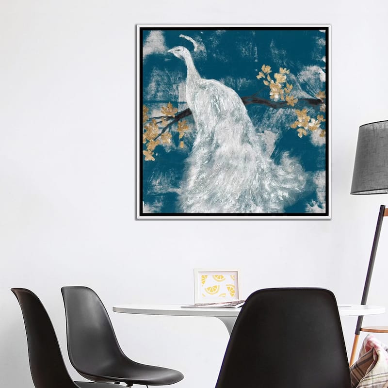 iCanvas "White Peacock on Indigo II" by Jennifer Goldberger Framed Canvas Print