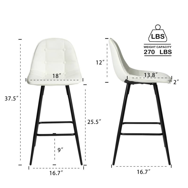 2-Pieces Metal Counter Height Barstools with Back and Footrest