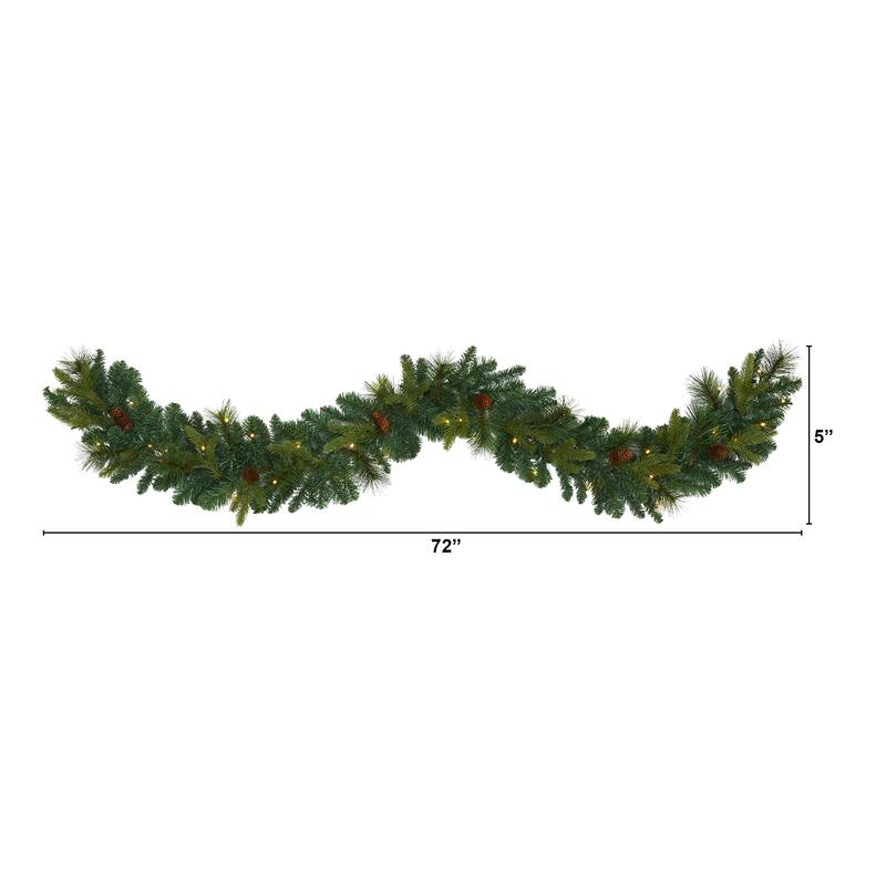 6' Mixed Pine and Pinecone Garland with 35 Clear LED Lights