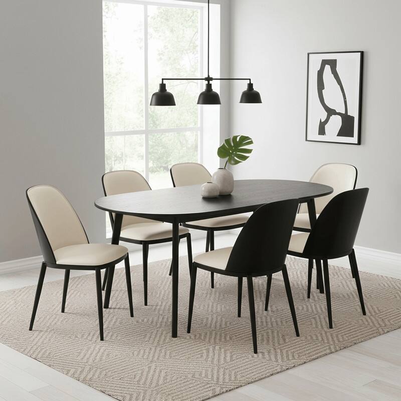 Dining Chair with Upholstered Seat and Back Side Chair with MDF Wood Frame in Black Steel