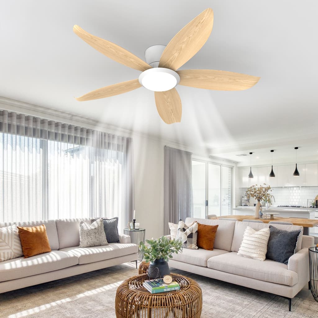 42-inch Wood Grain Finish Blades High Airflow Easy-Install Plug-in ABS Blade Ceiling Fan Light