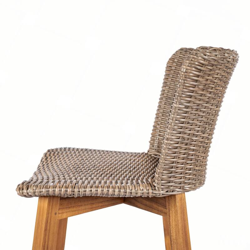 Outdoor Bar Stool, Wood with Wicker, Set of 2