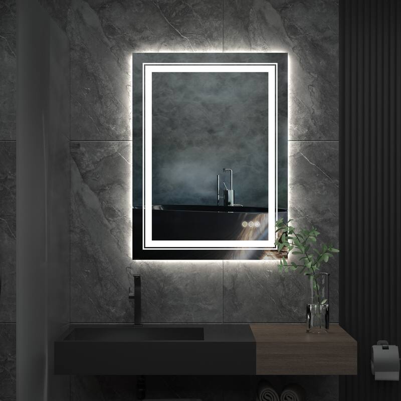 Large Rectangular Frameless Anti-Fog LED Wall Bathroom Vanity Mirror - 32'' x 24''