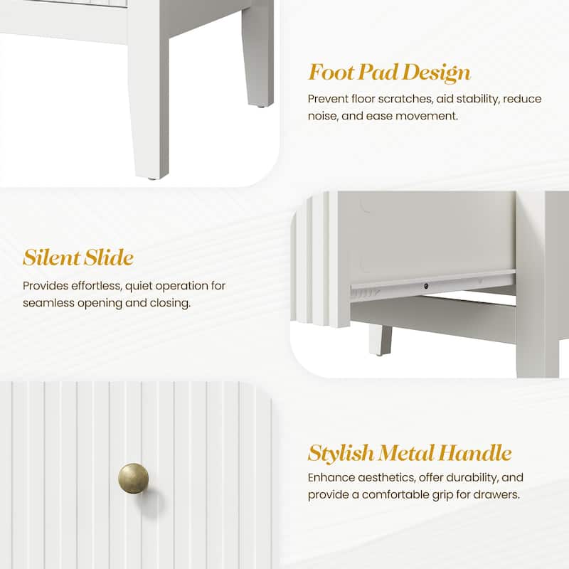 White Fluted 4 Drawer Dresser For Bedroom