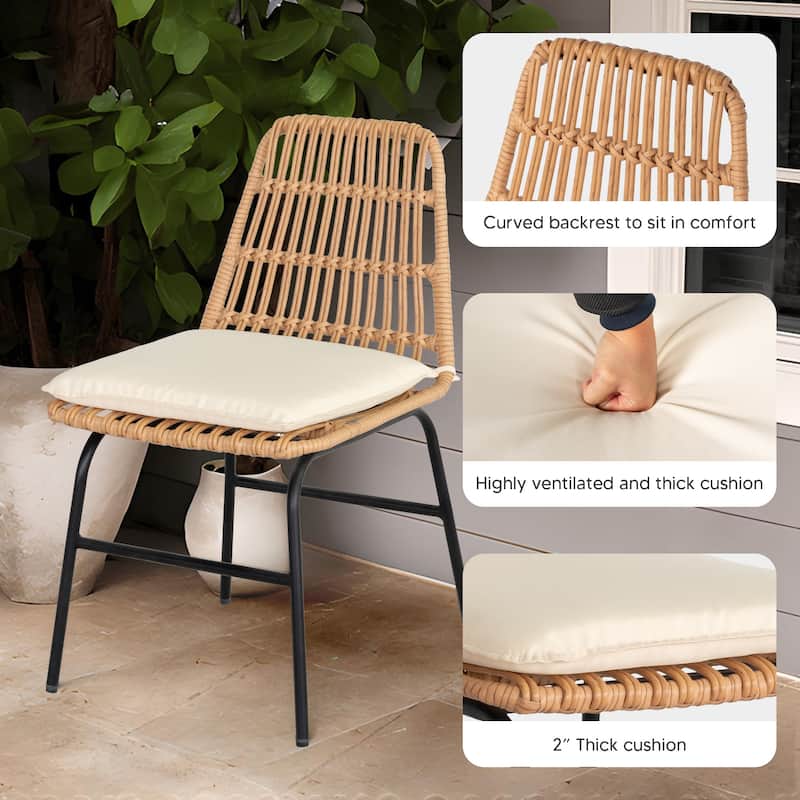 5 Piece Outdoor Dining Set, Glass Table with Woven Chairs for Patio, Balcony & Garden - 24.01"L x 20.87"W x 28.74"H
