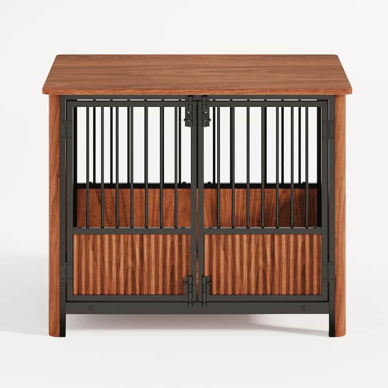 31.5'' Walnut Fluted Wood Furniture Style Dog Crate for small Medium Dogs
