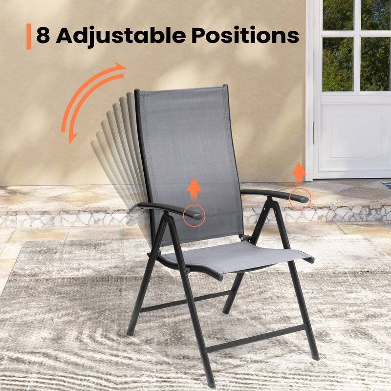 Aluminum Extendable Patio Dining Table Outdoor Rectangular with Durable Adjustable Reclining Folding Chair