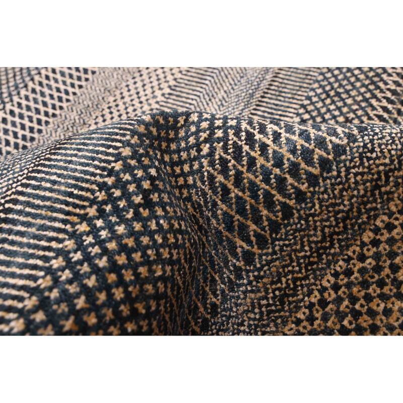 ECARPETGALLERY Hand-knotted Finest Silk Shadow Dark Navy, Ivory Viscose, Wool Rug - 6'1 x 9'2