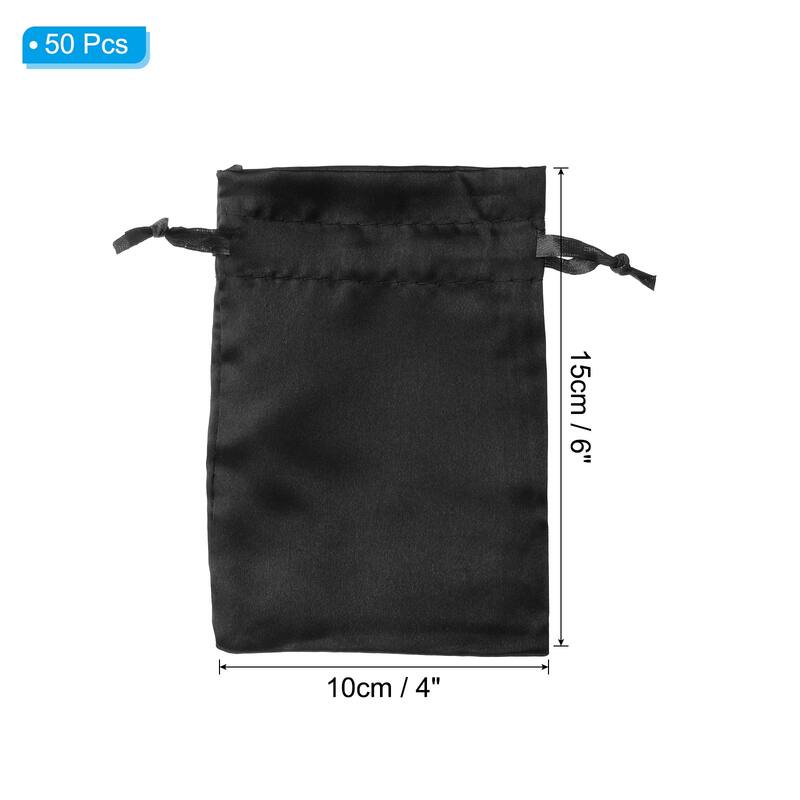 Satin Bags with Drawstring, 50 Pack 4x6 Inch Wedding Drawstring Bags - Black